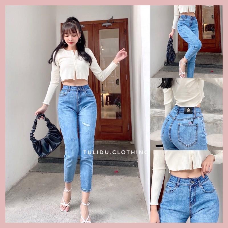 Quần Jean Nữ Dáng Baggy Cạp Lưng Cao Rách Hàng Cao Cấp Quần Bò Nữ Co Giãn #BY924