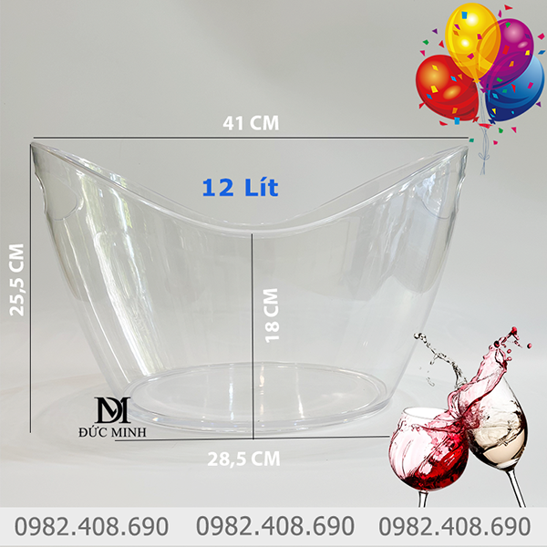 Xô đá ướp lạnh rượu vang 12 lít trong suốt