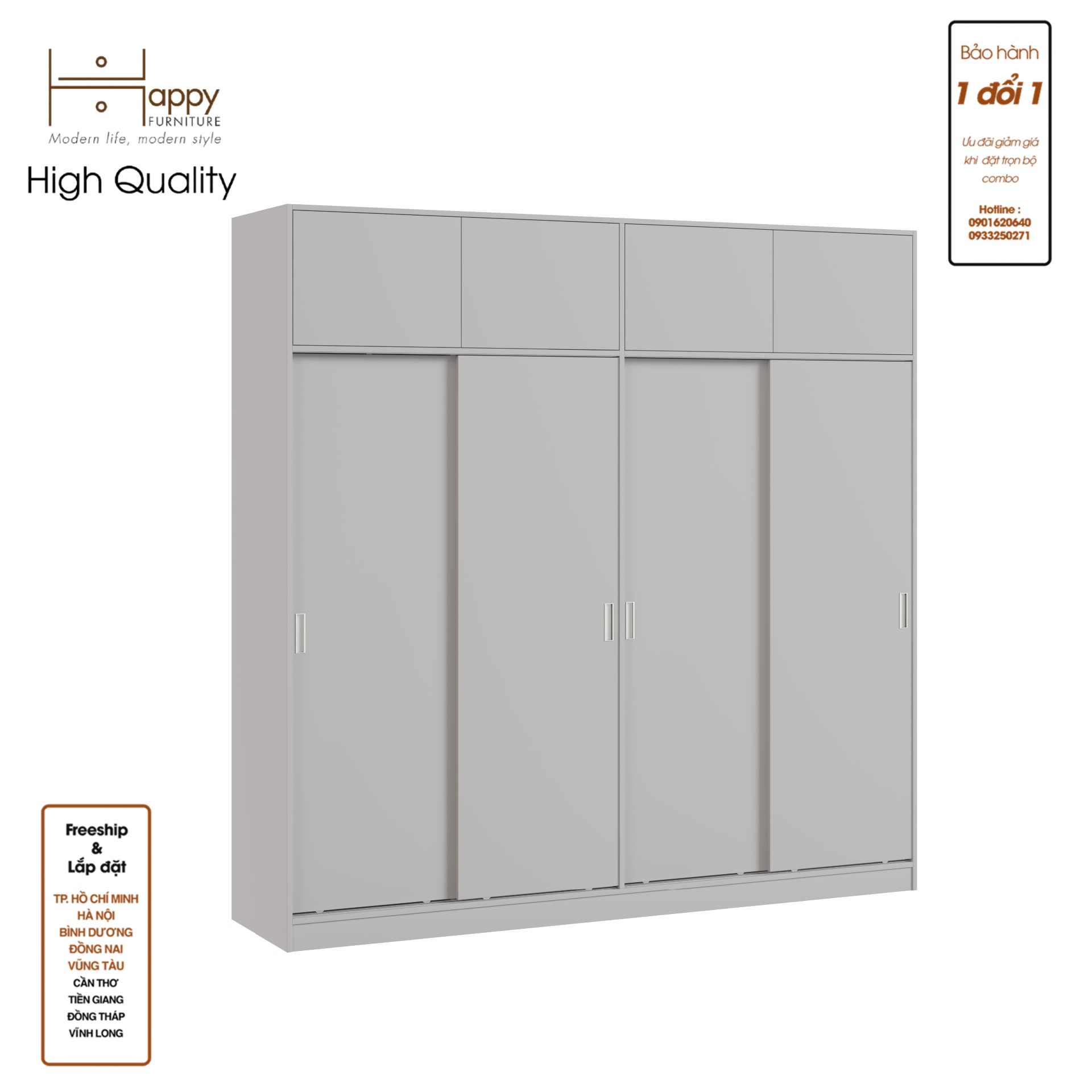 ELEGANT, Tủ quần áo cửa lùa 2m2x2m2 , 220cm x 54cm x 220cm , TCL_007