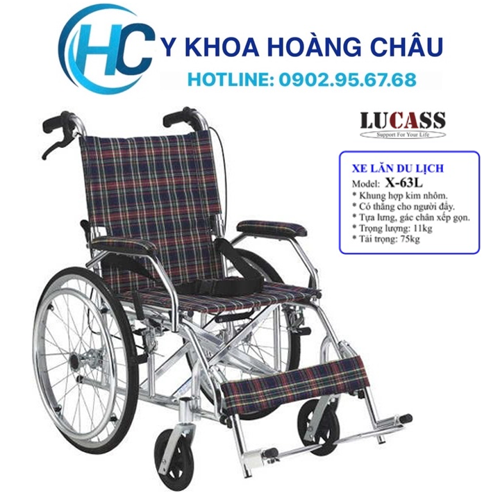 Xe Lăn Tay Du Lịch Khung Nhôm Siêu Nhẹ, Có Thắng Lucass X-63 ( X63, X63L, X63A ) (Tiêu Chuẩn Mỹ)