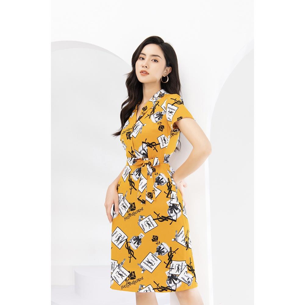 Đầm Nữ LUPERI LFV3152 Dáng xòe nhẹ cổ V trẻ trung eo có nơ thắt tạo cảm giác thon gọn cho eo tay ngắn