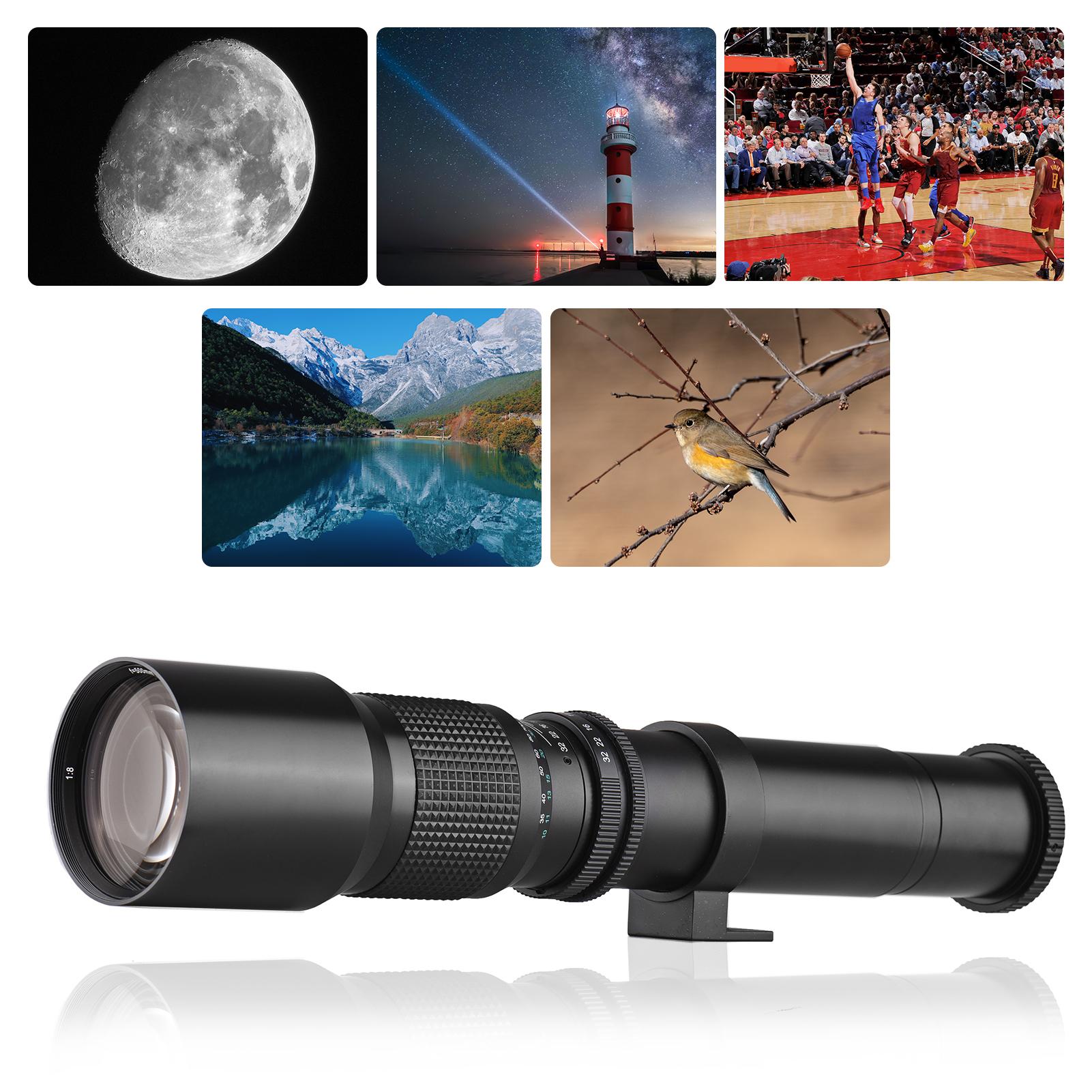 Andoer 500mm/ 1000mm f/8 Manual Focus Camera Telephoto Lens with 2X Converter Lens Cover Lens Protector Carry Bag