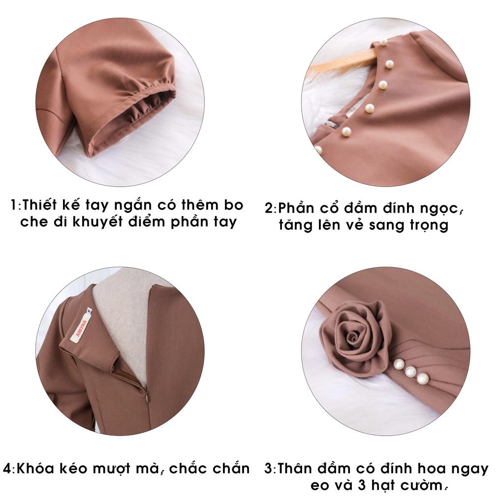 Đầm trung niên cho mẹ sang trọng AMYRA dáng suông công sở thiết kế hoa eo đính hạt phần cổ cho mẹ Da125