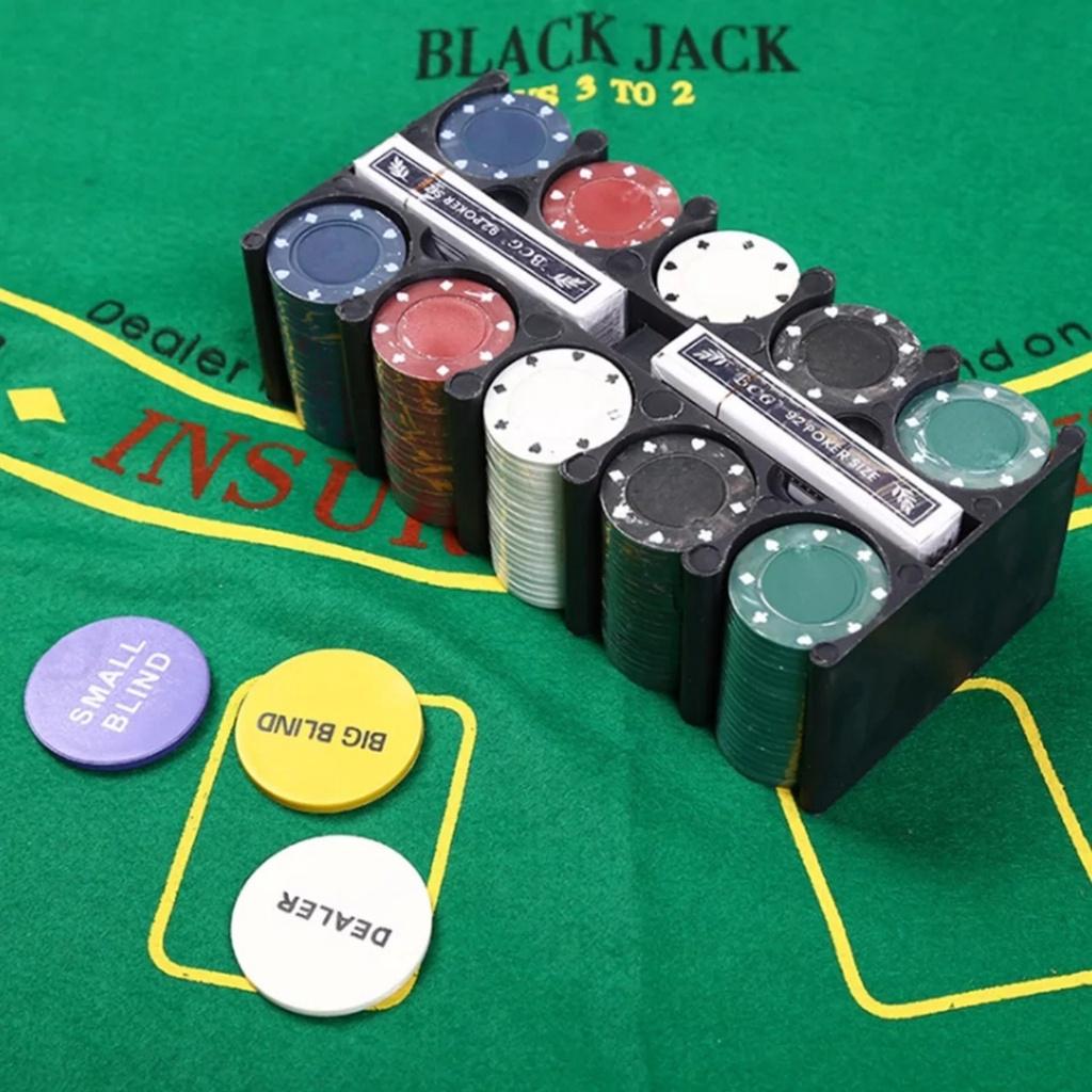 Bộ Phỉnh Poker 200 Chips xì dách có số thảm Blackjack