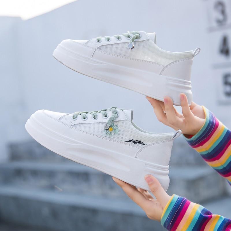 Giày thể thao nữ, sneaker nữ, giày trắng phối lưới thêu hoa cúc phong cách Hàn Quốc 2 màu - Tặng kèm tất