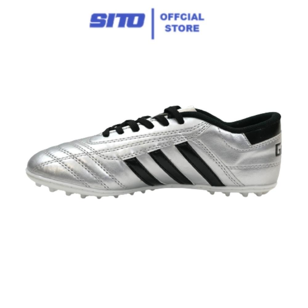 Giày đá bóng cỏ nhân tạo Geet 3 sọc Bạc Đen thể thao nam chính hãng rẻ đẹp - GS007