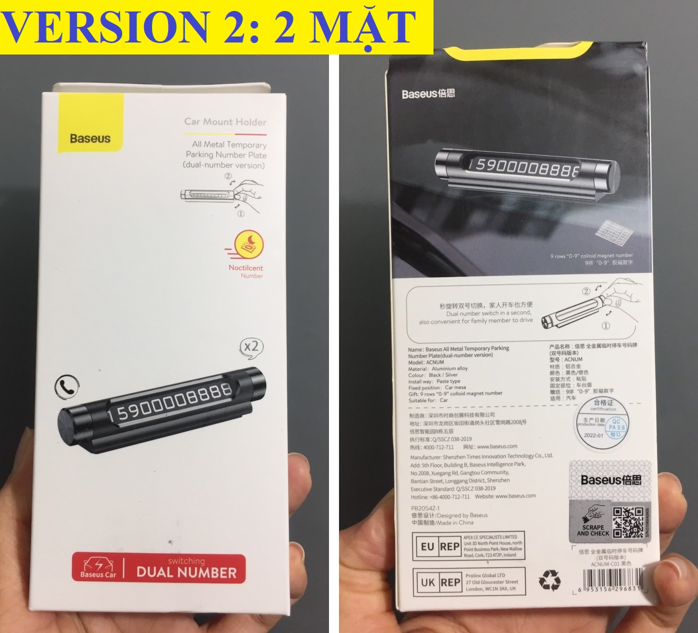 Bảng số 2 mặt dán táp lô trên xe hơi Baseus Baseus Baseus All Metal Temporary ACNUM-C01 Verison 2 / Verison 1 - Hàng chính hãng