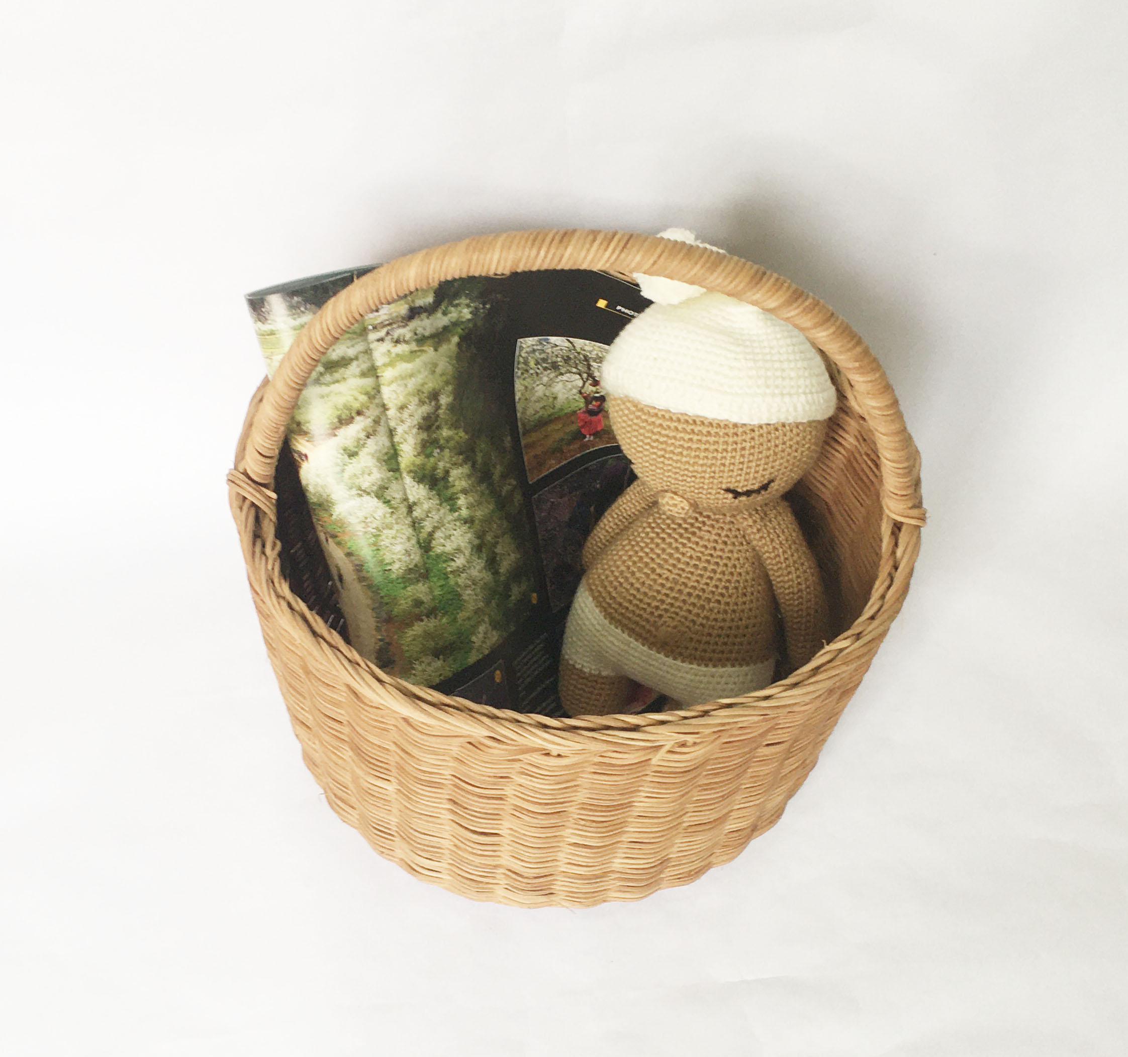 Giỏ picnic bằng mây tự nhiên vintage - sọt mây tròn đựng đồ đa năng có quai handmade