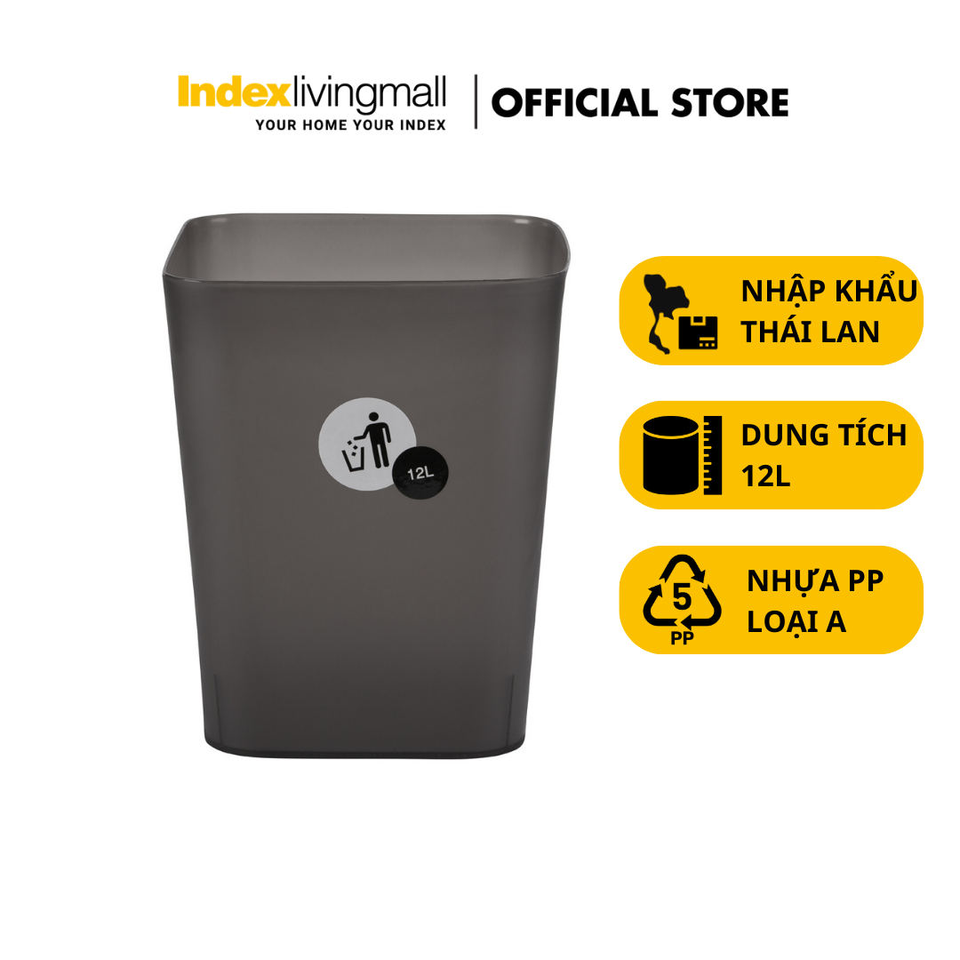 Thùng rác nhựa văn phòng 12L, không nắp, màu đen Index Living Mall | Nhập khẩu Thái Lan