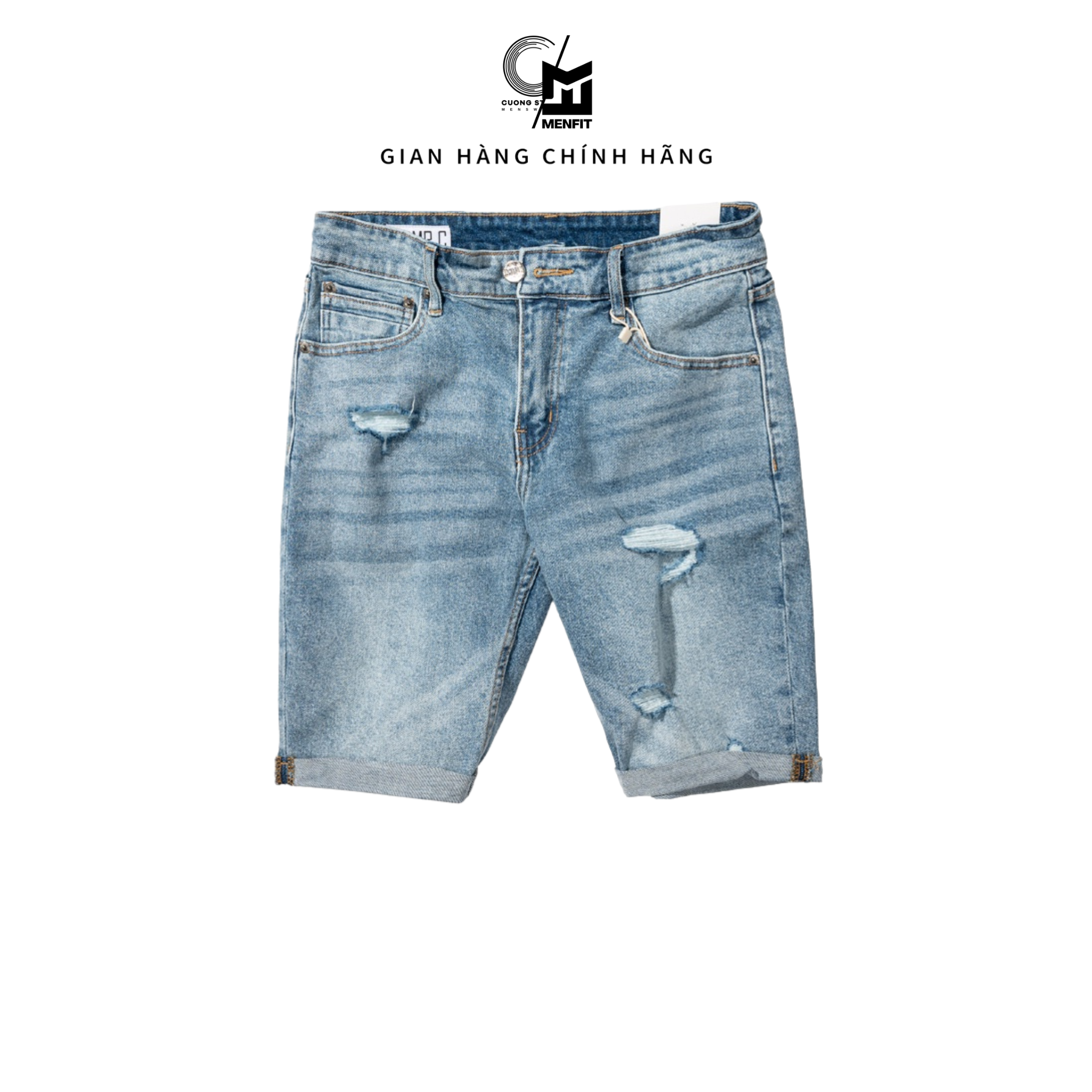 Quần short jean nam xanh rách MRC S171-SN chất cotton cao cấp, form ôm vừa vặn, tôn dáng, trẻ trung - CUONG STORE