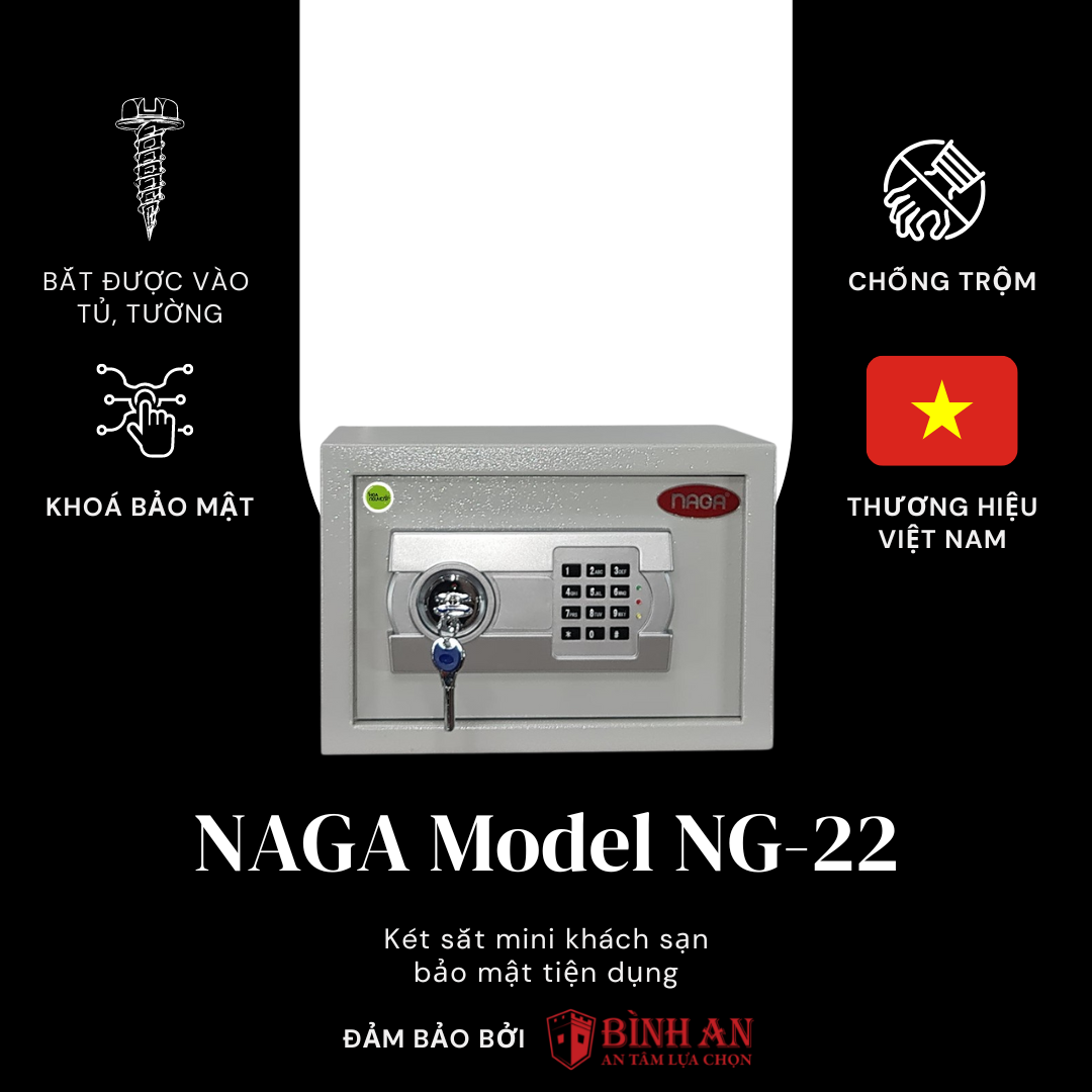 Két Sắt Mini NAGA NG-22 (8kg) Cho Gia Đình, Khách Sạn Nhỏ Gọn Chống Trộm Khoá Điện Tử