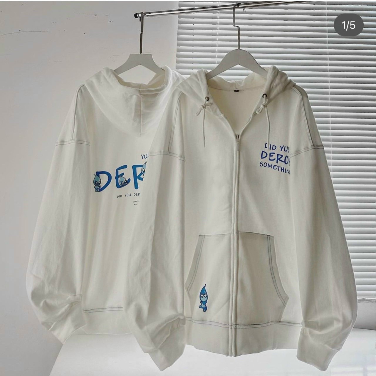 Áo khoác hoodie có nón màu đen form zip DEROR Viền Chỉ unisex nam nữ (Ảnh thật shop tự chụp), Áo Khoác Dây Kéo Nỉ Lót Bông In Chữ DEROR Viền Xanh from rộng ulzzang chống nắng