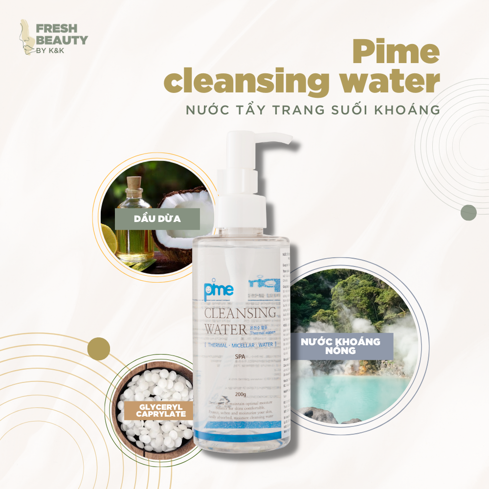 Nước tẩy trang Pime Cleasing Water chứa suối khoáng nóng dịu nhẹ, sạch sâu, cấp ẩm làm mềm da 200g