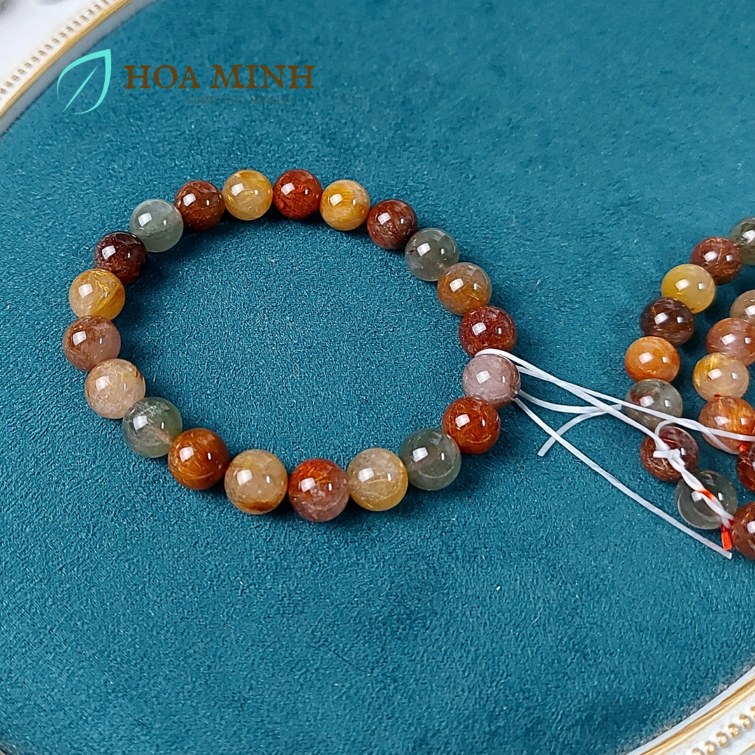 Vòng tay đá Thạch Anh Tóc tam tài size 9 li Thạch Anh Tóc Đỏ Thạch Anh Tóc Vàng Thạch Anh Tóc Xanh