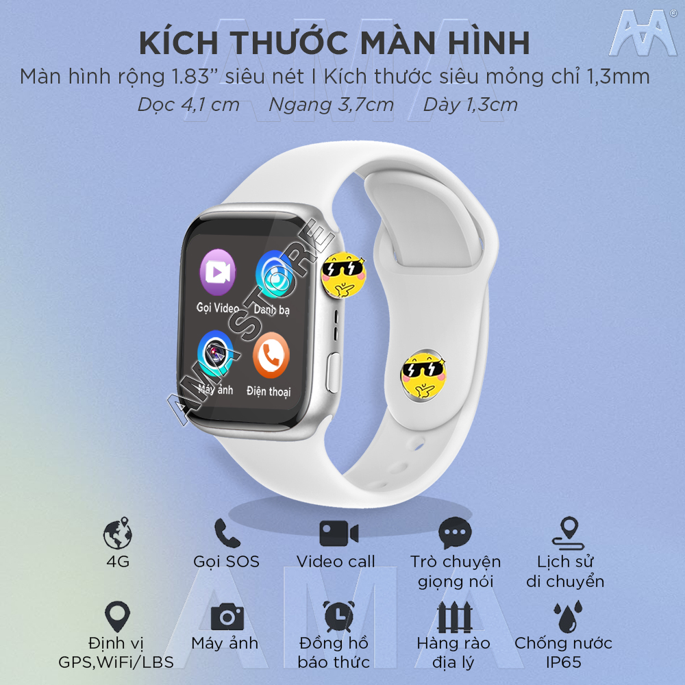 Đồng hồ Thông minh Trẻ em Học sinh Tiểu học, THCS, THPT Chống nước Gắn sim Định vị GPS, Wifi Smart Watch AMA HW13 Hàng nhập khẩu