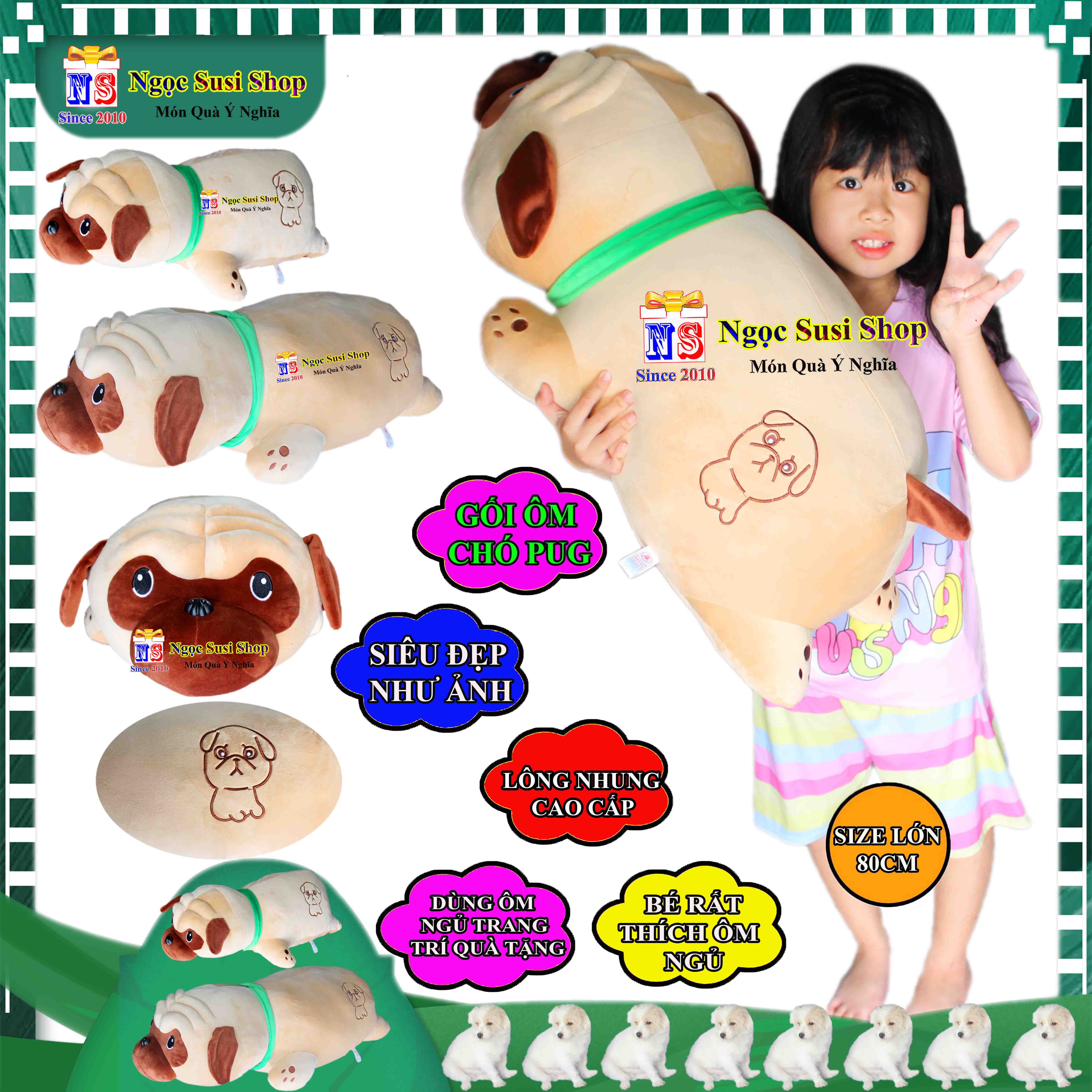 GỐI ÔM CON CHÓ PUG ÔM NGỦ LÀM QUÀ TẶNG TRANG TRÍ SIÊU ĐẸP - THÚ BÔNG HÌNH CHÓ PUG SIÊU CƯNG CAO CẤP RẤT CƯNG - NGỌC SUSI