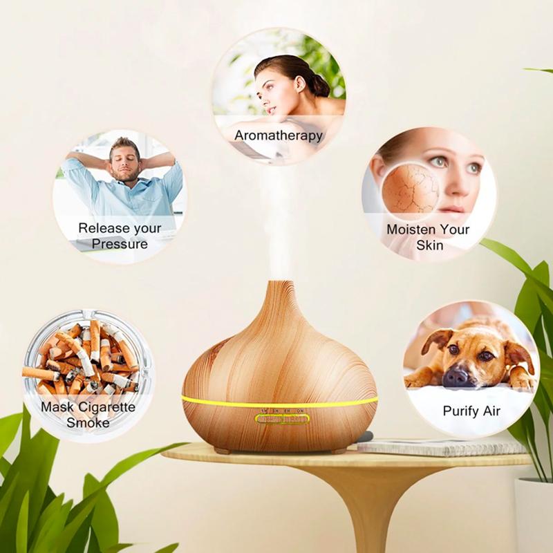 400ML Siêu Âm Thanh Máy Tạo Độ Ẩm Không Khí Điện Máy Khuếch Tán Tinh Dầu Phun Sương Vân Gỗ Xông Tinh Dầu Mini Có 7 Đèn LED Cho Gia Đình văn Phòng