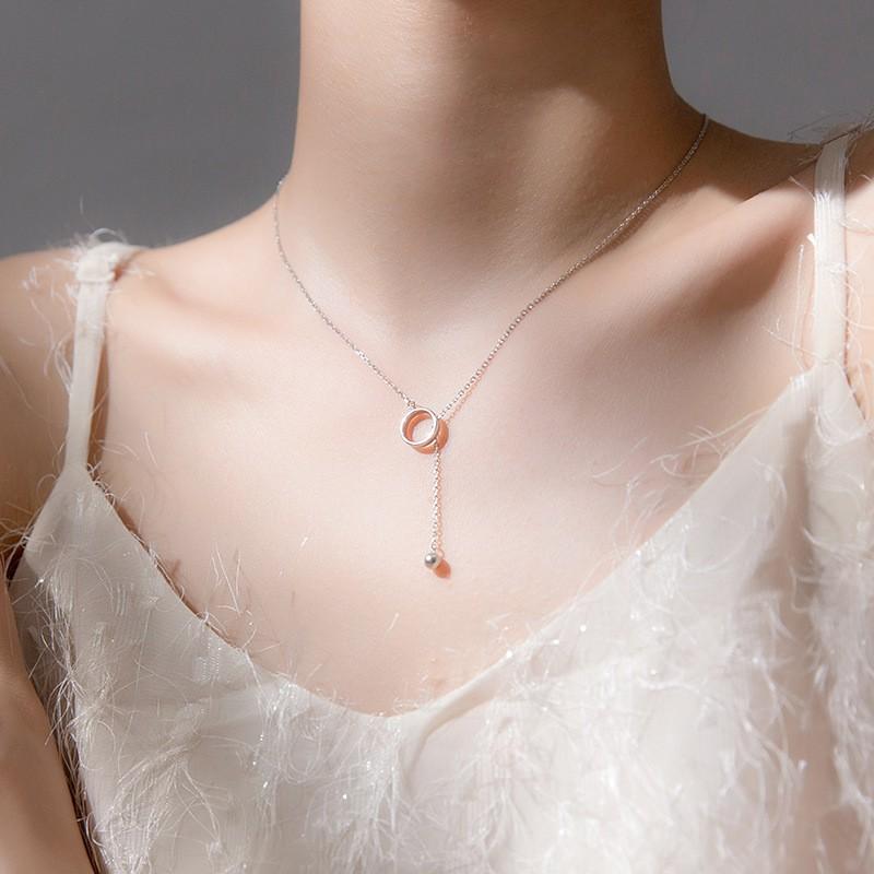 Dây chuyền bạc Ý s925 hình chữ Y thả bóng bi dài D5796 - AROCH Jewelry