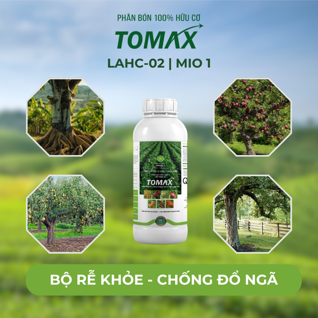 Phân bón hữu cơ TOMAX  LAHC-02, MIO 1 Cứng Cây, Kích Rễ, Hạ Phèn Cực Hiệu Quả - Chai 1L