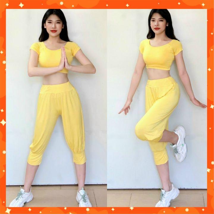 Bộ đồ tập Yoga Zumba Alibaba, quần áo thể thao áo croptop quần lửng cotton lạnh hàng cao cấp