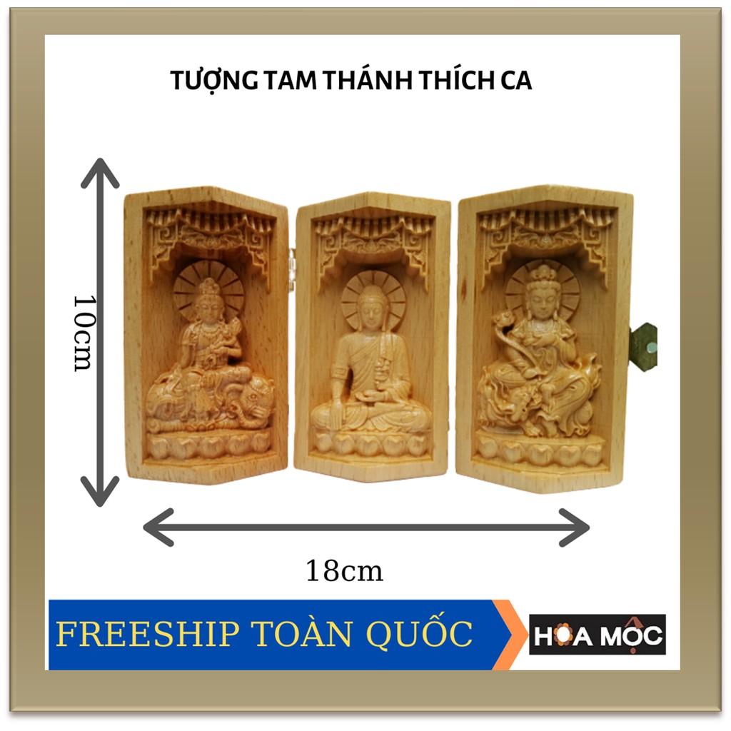 Hộp Tượng Phật Thích Ca – Văn Thù Bồ Tát - Phổ Hiền Bồ Tát . Điêu Khắc Bằng Chất Liệu Gỗ, Tượng nhỏ trang trí, Quà tặng