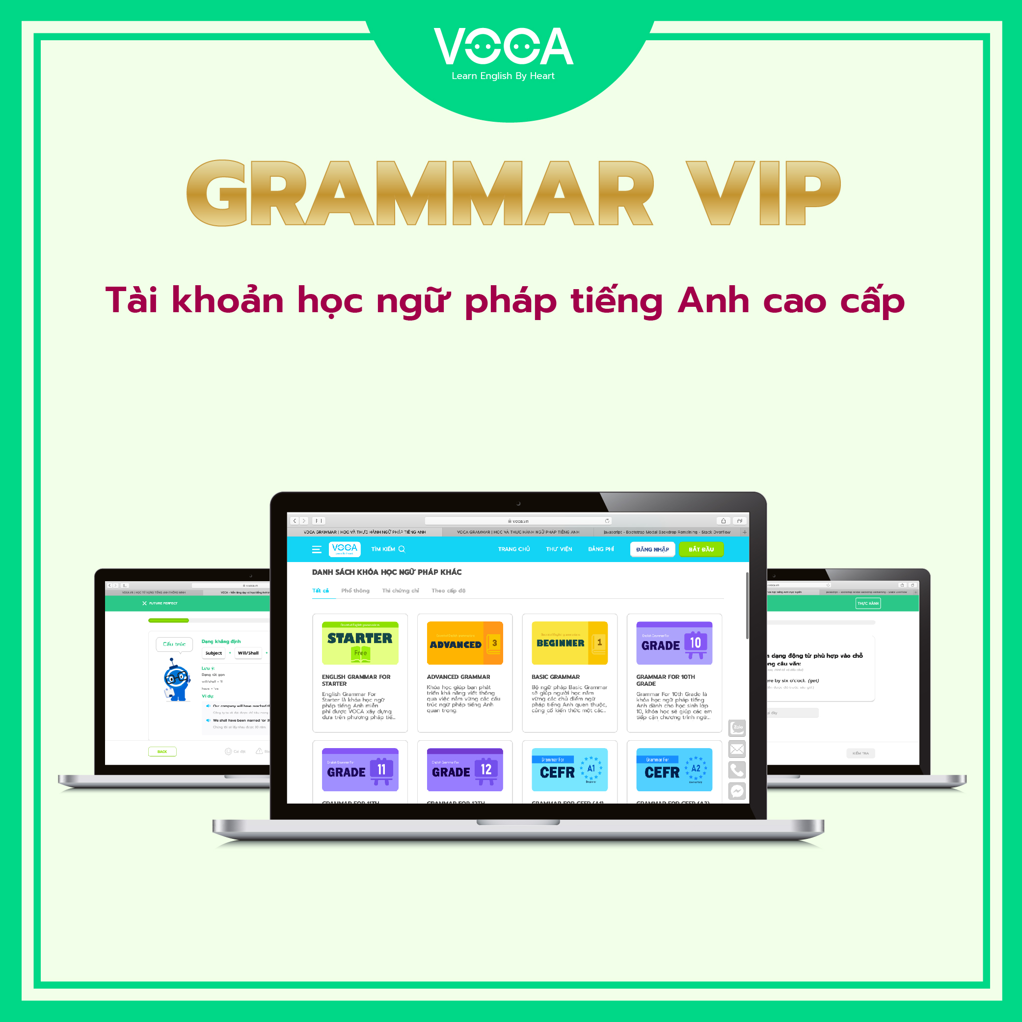 GRAMMAR VIP: Tài khoản học Ngữ pháp tiếng Anh online trên VOCA.VN - Hơn 20+ khoá học ngữ pháp tiếng Anh cao cấp - Thư viện đa dạng theo chủ đề . Hỗ trợ đa nền tảng