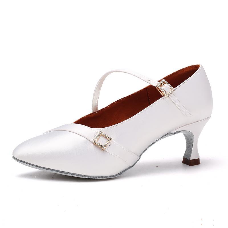 Hiện Đại Nhảy Latin Giày Trắng Satin Nữ Phòng Khiêu Vũ Tango Salsa Đế Mềm Tiêu Chuẩn Khiêu Vũ Giày Nữ Waltz Giày Tập Color: White Shoe Size: 41