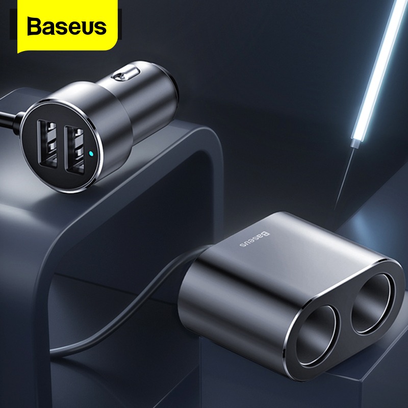 Củ sạc trên oto chia tẩu Baseus High efficiency one tow two cigarette lighter - Hàng chính hãng