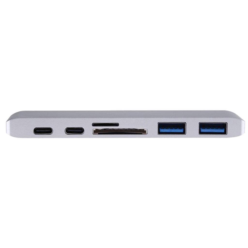 Type C Hub 6 in 1 Combo Hub with 2 USB 3.0 Ports SD Card Reader Aluminum