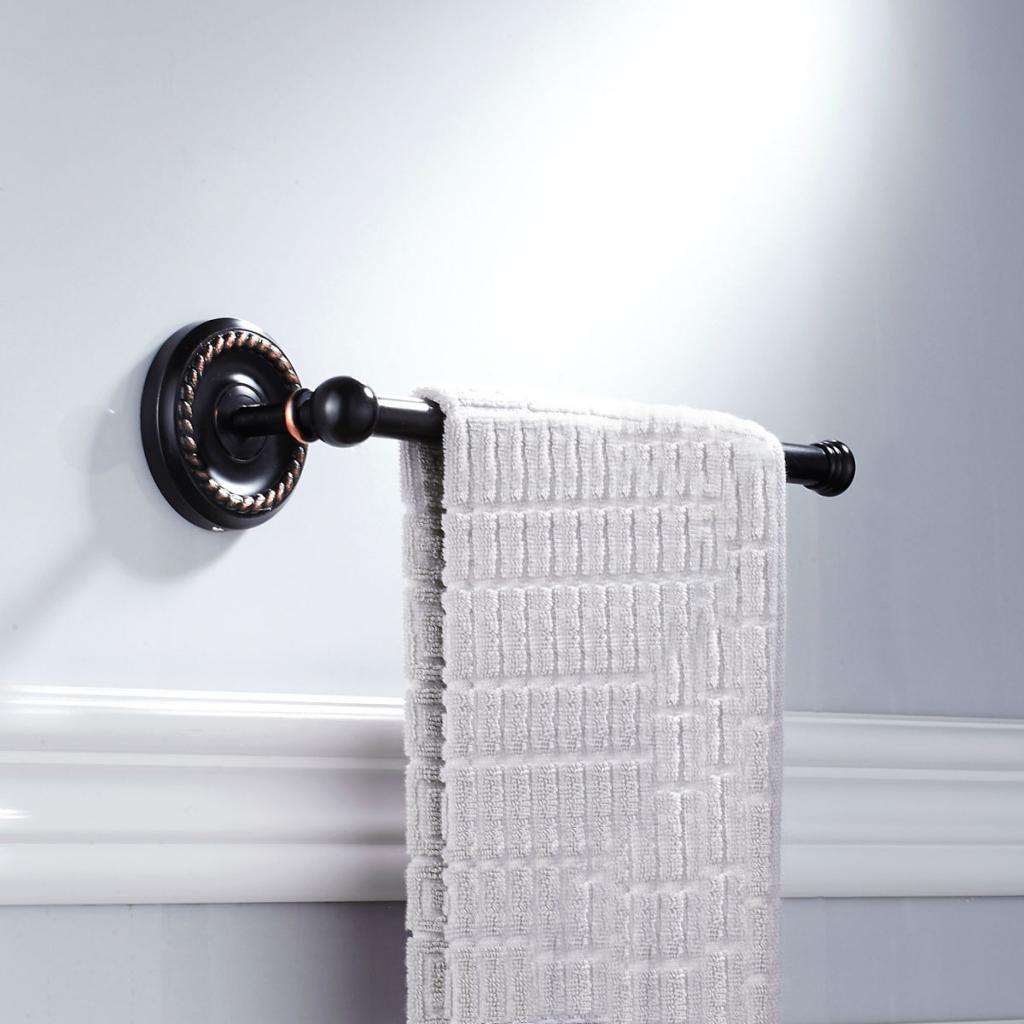 Black Bathroom Towel Rail Wall Mounted Hanging Rod Towel Bar Organizer #A