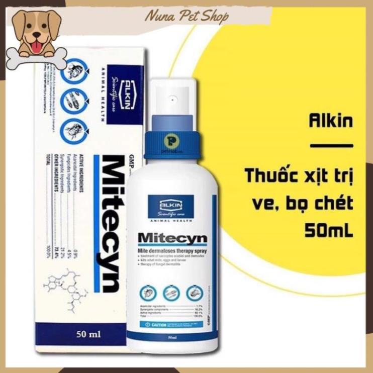 Xịt ve rận, ghẻ ngứa, viêm da cho chó mèo Mitecyn 50ml