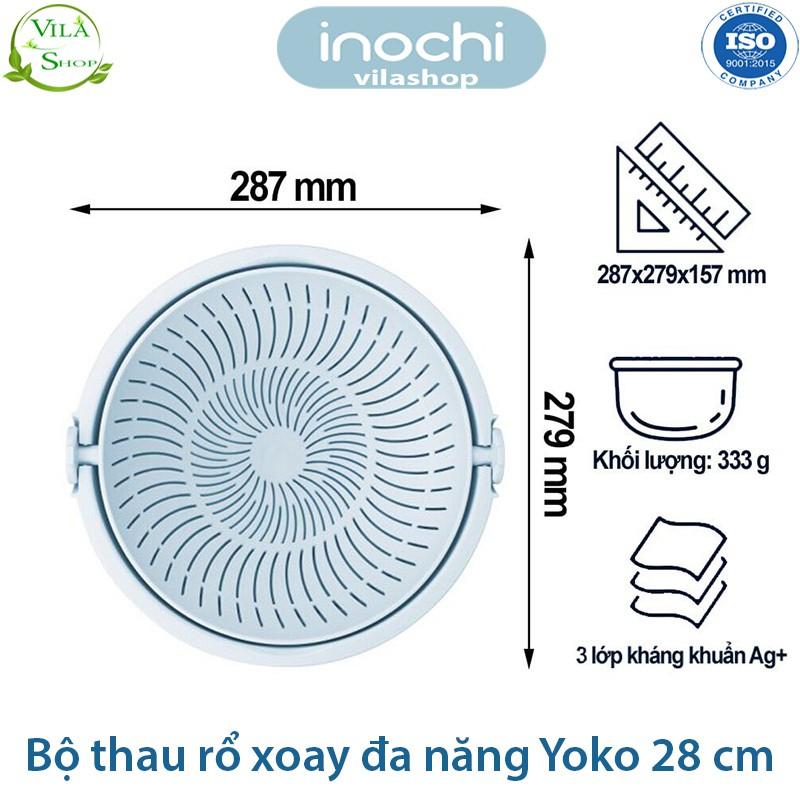 Thau Rổ Nhựa, Bộ Thau Rổ Xoay Đa Năng Yoko 28 cm, Chính Hãng Inochi Nhựa PP Nguyên Sinh - Kháng Khẩu - Khử Mùi