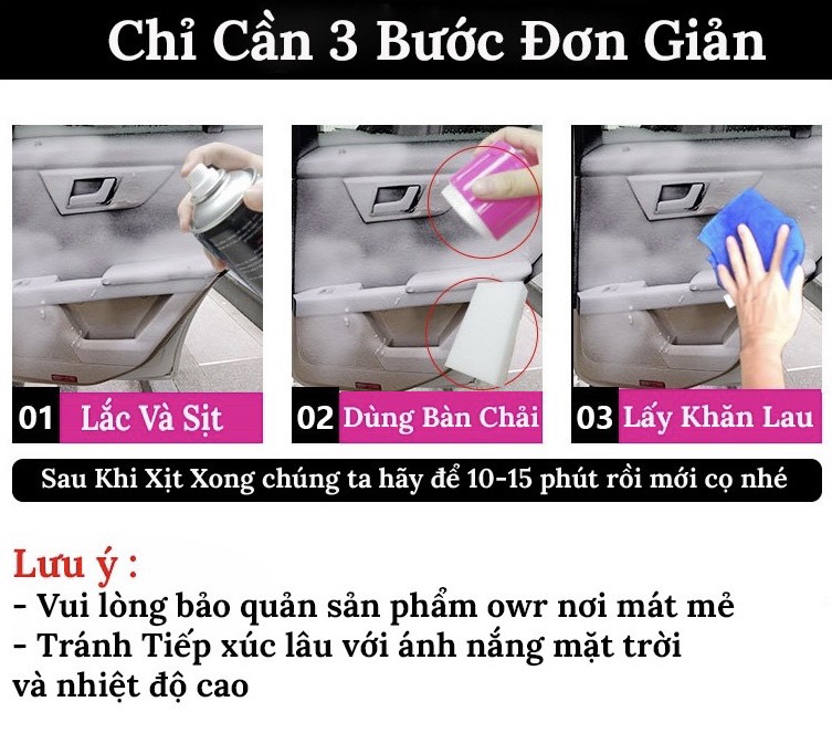 Xịt bọt đa năng vệ sinh nội thất ô tô xe hơi tẩy vết bẩn bề mặt nỉ da nhựa vải Flamingo 650ml F002