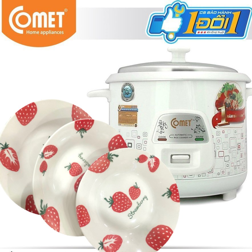 SIÊU SALE 9.9 NỒI CƠM ĐIỆN COMET NẮP RỜI 1.2 LÍT (HÀNG CHÍNH HÃNG) TẶNG 3 ĐĨA DÂU XINH XẮN