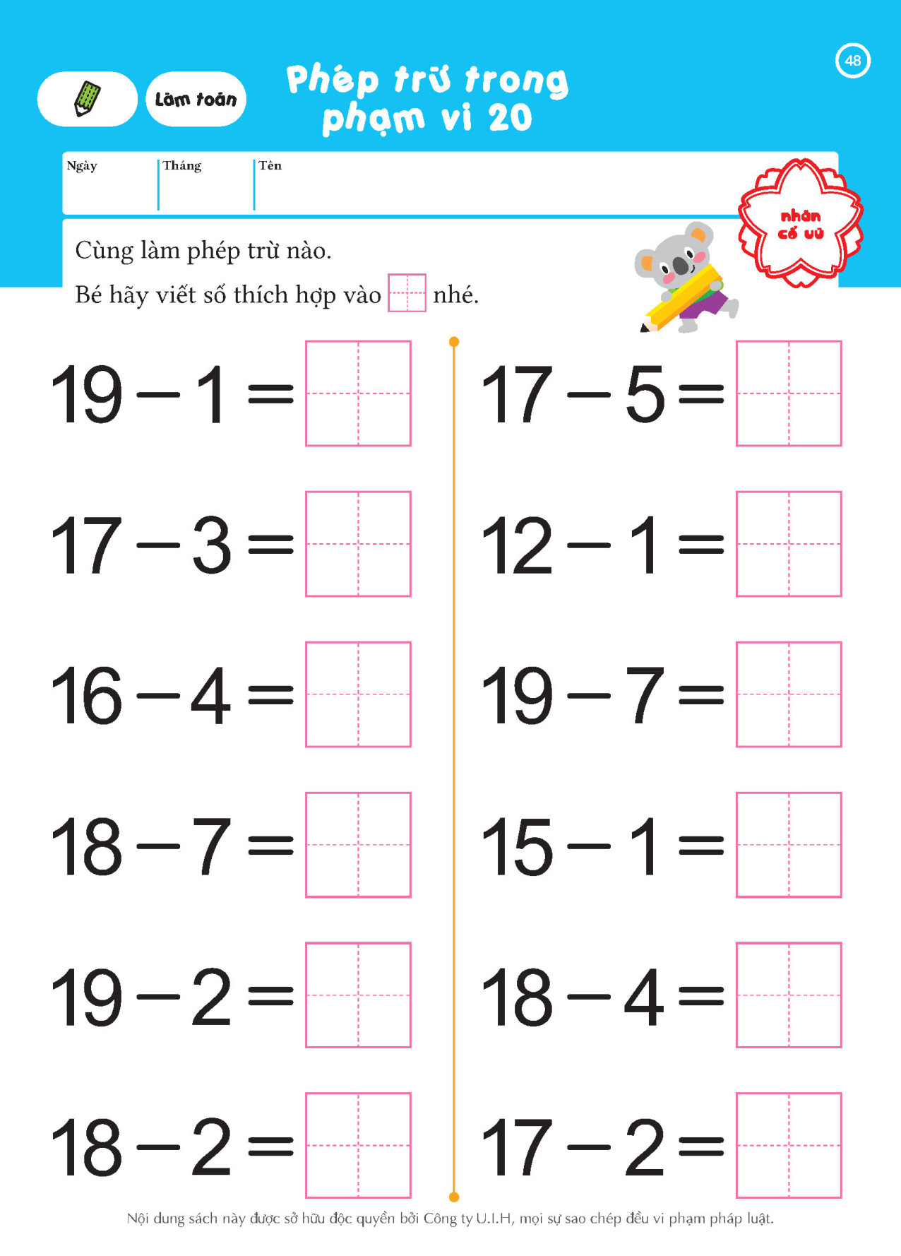 SÁCH THIẾU NHI CHO TRẺ 5-7 TUỔI_TOÁN HỌC_Phép trừ (5~7 tuổi)