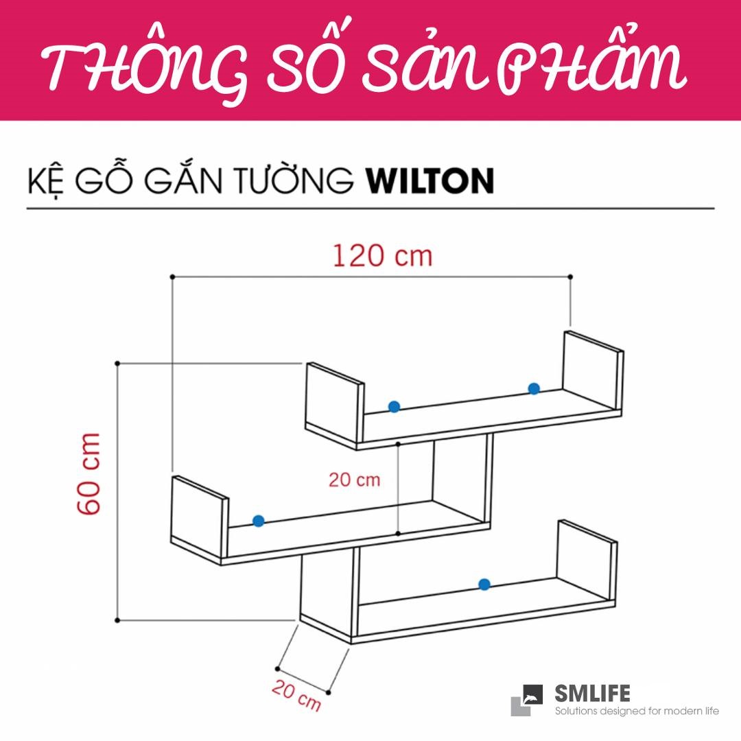 Kệ gỗ treo tường trang trí hiện đại SMLIFE Wilton  | Gỗ MDF dày 17mm chống ẩm | D120xR20xC60cm - Màu