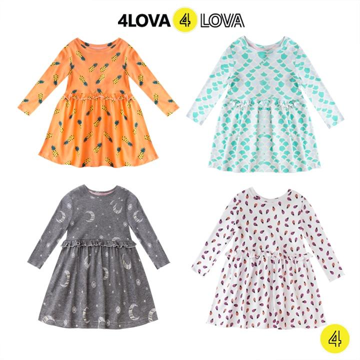 Váy thun dài tay cho bé gái 4LOVA chất cotton từ 1- 8 tuổi