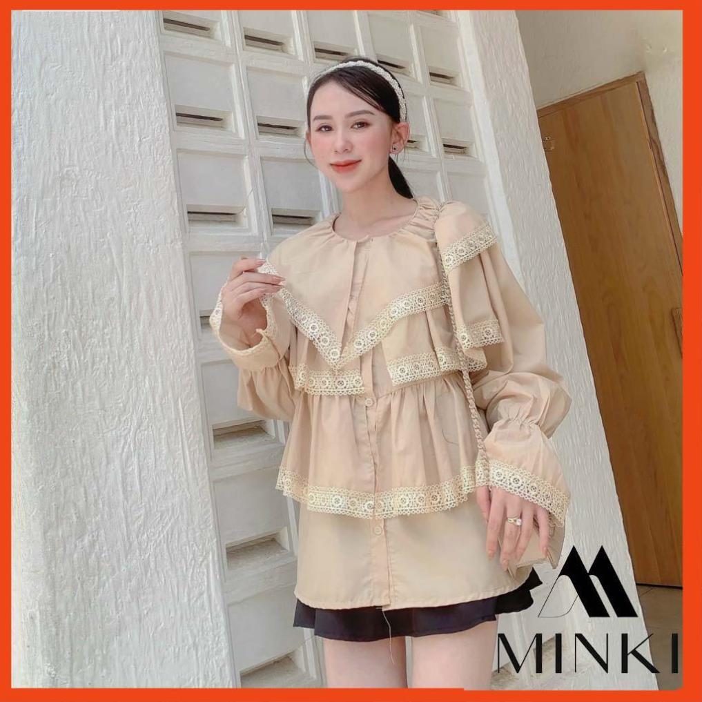 ÁO BÈO VIỀN REN LỖ TIỂU THƯ - CHẤT LIỆU THÔ PHA REN NHẬP KHẨU - MÀU NUDE VÀ TRẮNG _HOT