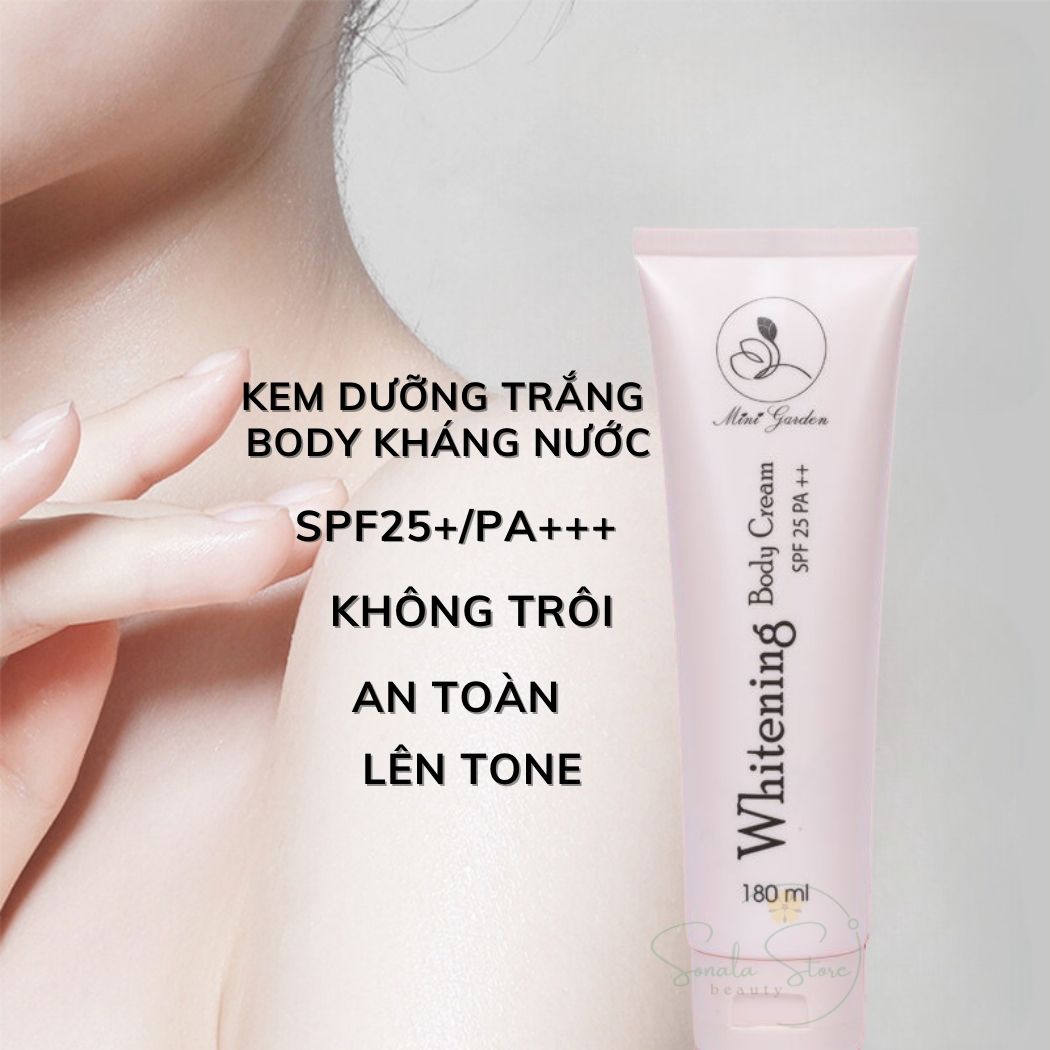 Kem body dưỡng trắng men bia WHITENING MINIGARDEN 180ml Làm Trắng Bật Tông Da Tự Nhiên Chống Nắng SPF 25+/PA+++ Kháng Nước Không Trôi - Tặng sữa tắm men bia minigarden 60ml