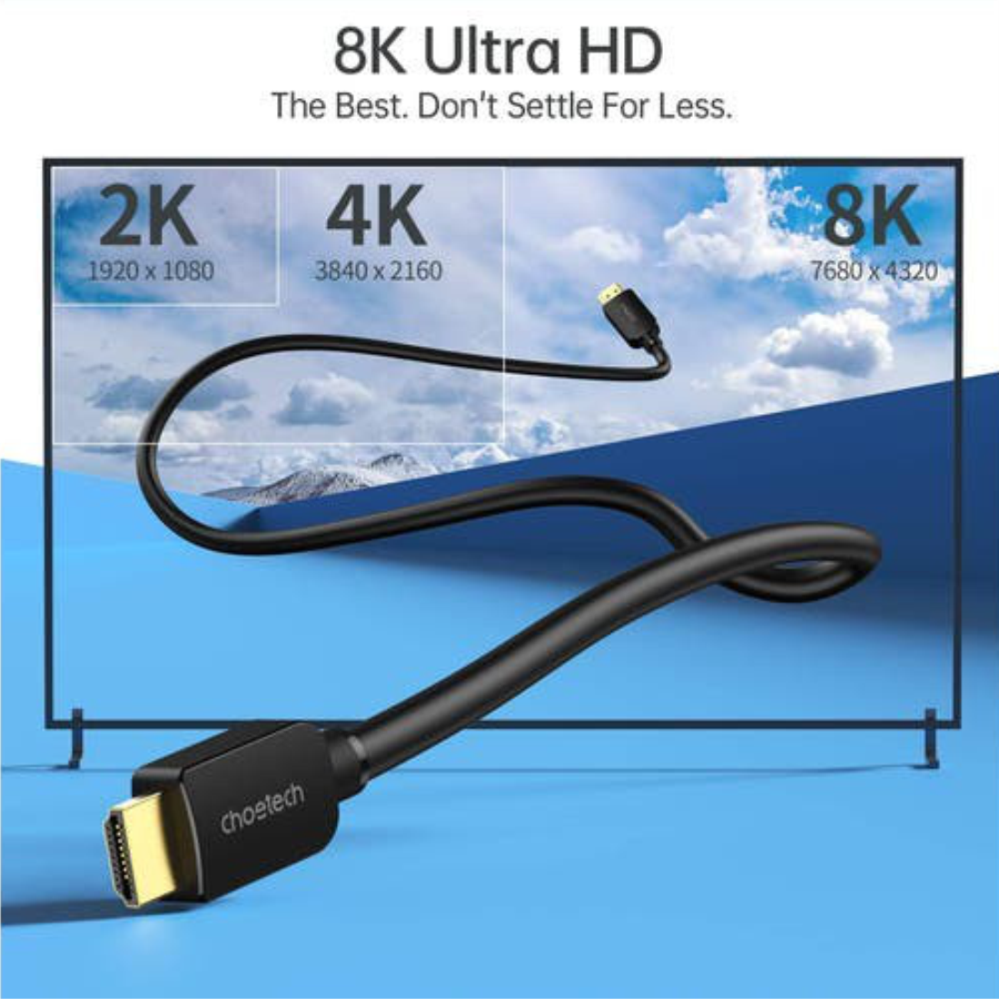 Dây Cáp HDMI 2.1 CHOETECH XHH03-BK Dài 2M Phân Giải Tối Đa 8K 48Gbps, 4K 120Hz Dùng Cho Tivi/Laptop/Playstaysion/PC - Hàng Chính Hãng