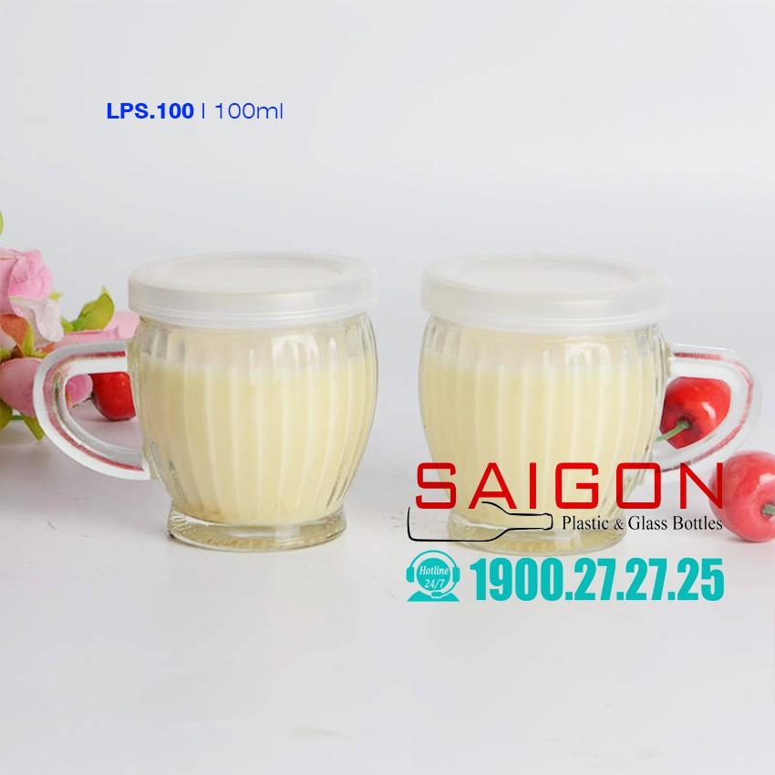 Ly Thủy Tinh Sọc Làm Pudding 100ml Nắp Nhựa Cao Cấp | LPS.100