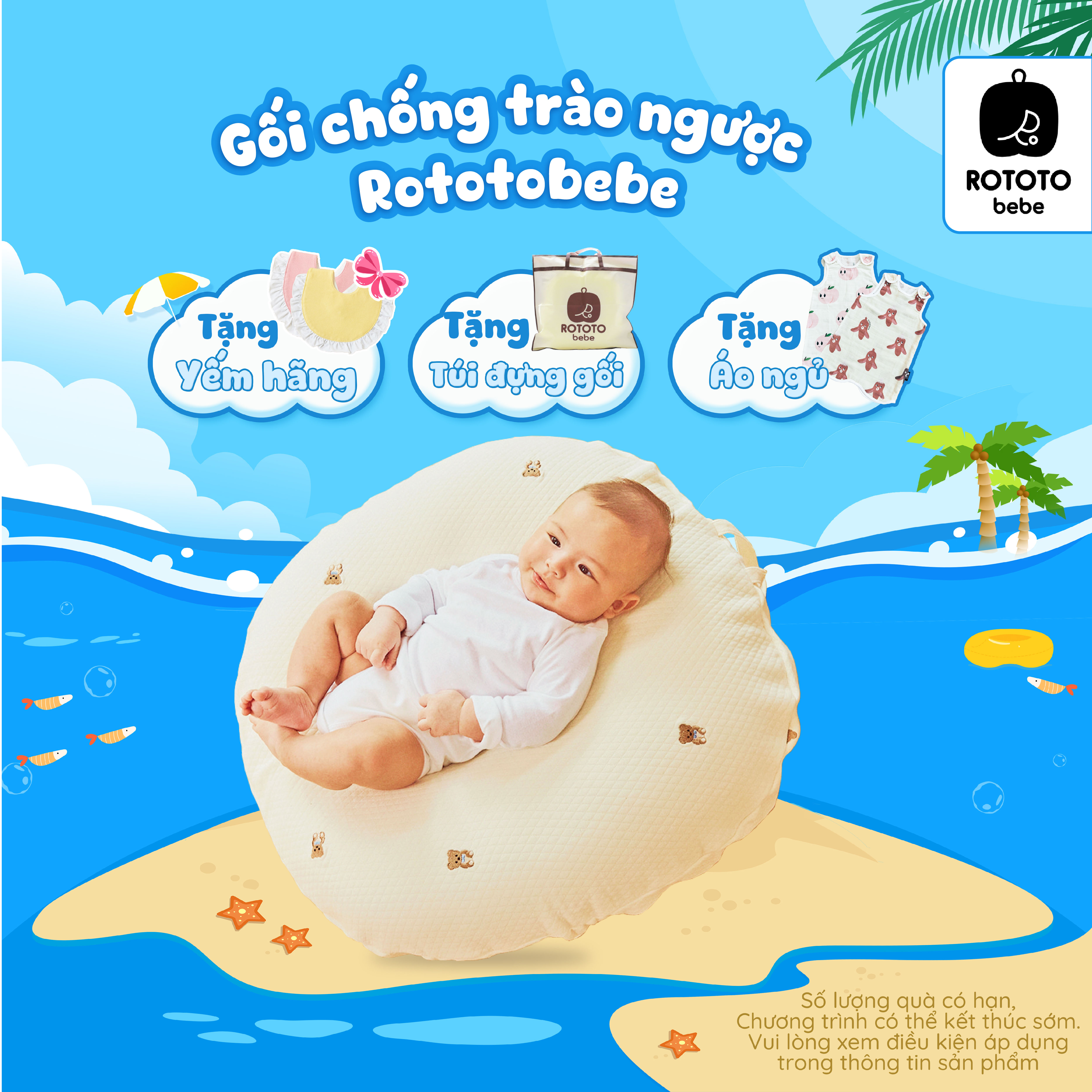 Gối Chống Trào Ngược Cho Bé Rototo Bebe Airmesh Cao Cấp Khắc Phục Tình Trạng Trào Ngược Dạ Dày Trẻ Sơ Sinh Hiệu Quả - Loại Airmesh Thoáng Khí Mới Nhất - Nơ Gấu