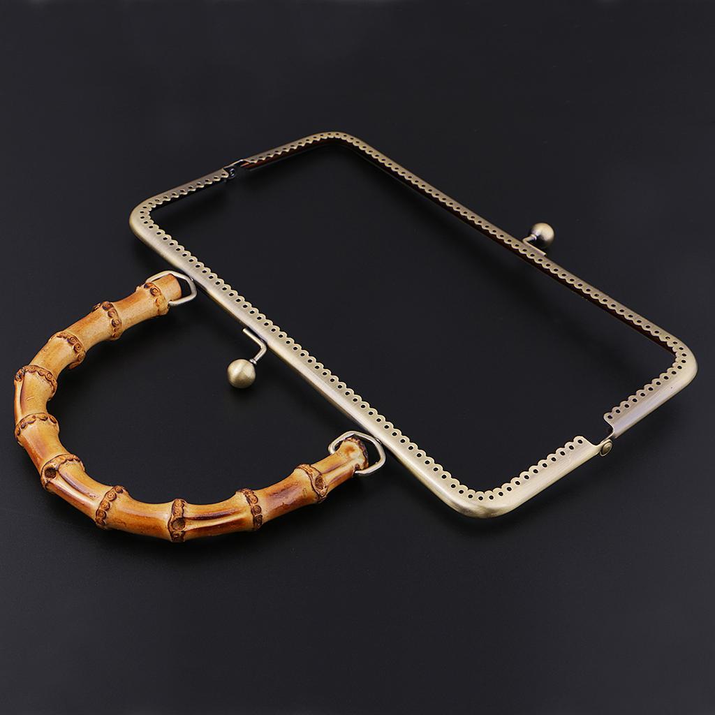 2pcs Bag Closure Clips Metal Bags Bag Hanger Bamboo Handle 25cm + 27cm for DIY Handbag Purse, Bronze