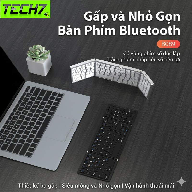 Bàn phím Gấp gọn mini không dây Bluetooth B89 - pin sạc TypeC cho PC Laptop điện thoại máy tính bảng hàng nhập khẩu