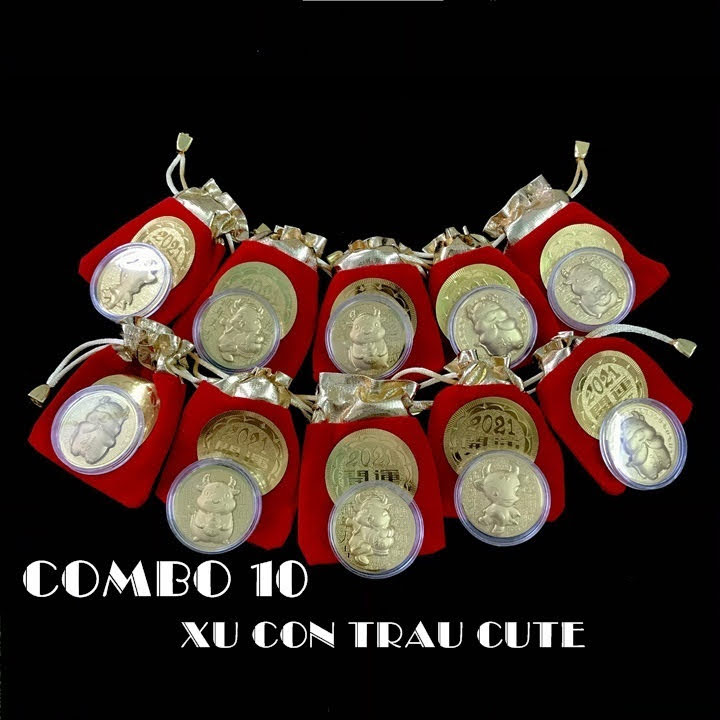 Combo 10 đồng xu con Trâu cute tặng túi gấm 2021 (giao mẫu ngẫu nhiên), đường kính đồng xu 4cm, mang lại may mắn, tài lộc, dùng làm quà tặng Lễ, Tết may mắn, ý nghĩa - TMT Collection - SP005113