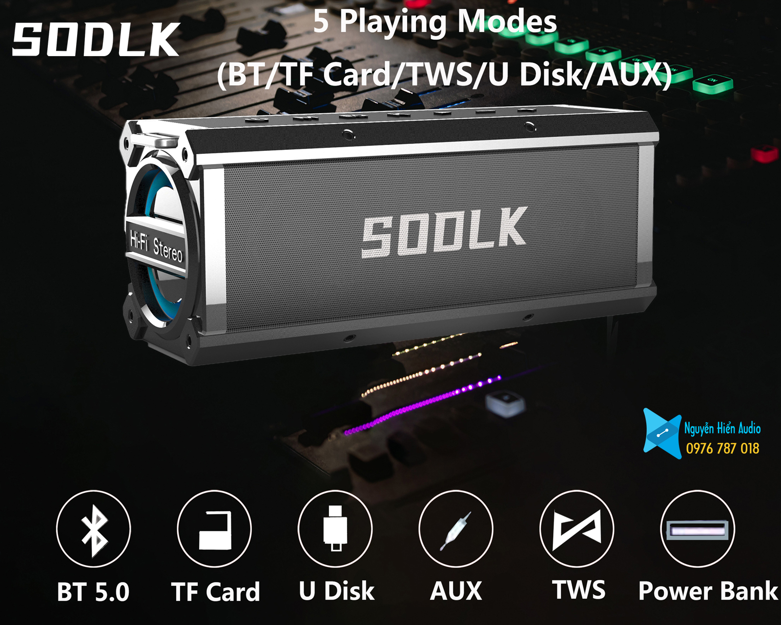 Loa SODLK T200plus bluetooth 5.0 siêu trầm 120W, karaoke chuyên nghiệp, đèn RGB
