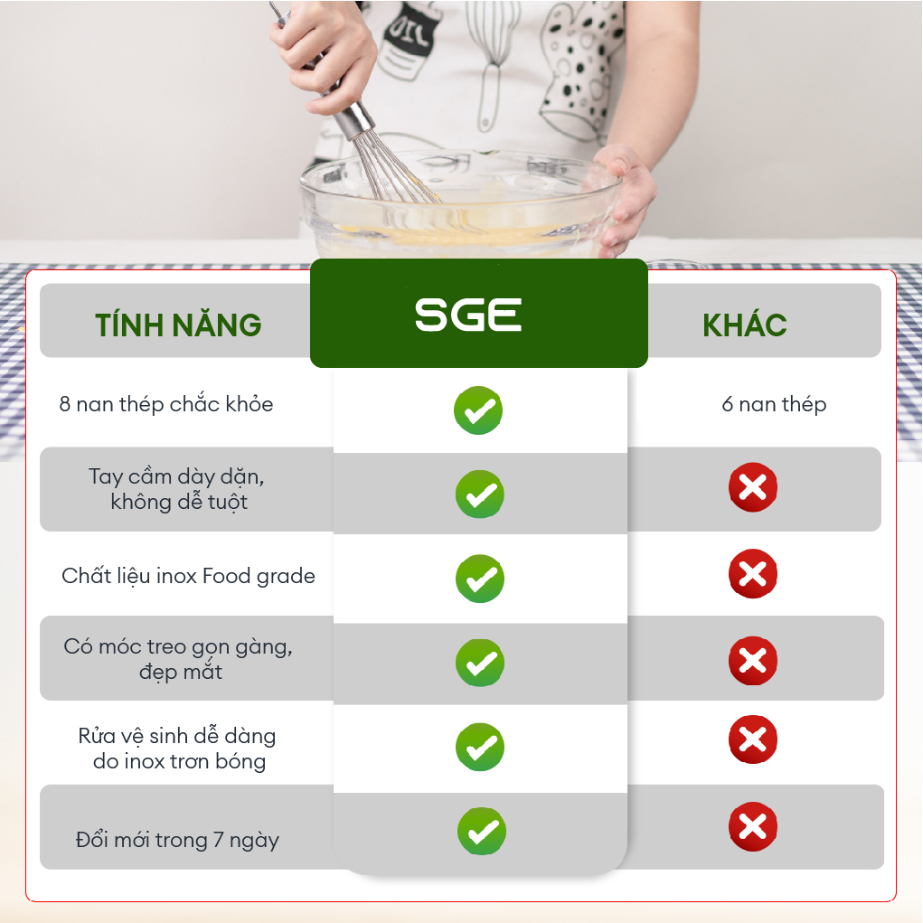 Cây Đánh Trứng Cầm Tay Mini, Phới Đánh Trứng Cao Cấp EB Không Gỉ, Gọn Nhẹ, Nhiều Kích Thước, Làm Từ 100% Inox Đảm Bảo Tiêu Chuẩn Vệ Sinh An Toàn Thực Phẩm - Nhập khẩu Chính Hãng Thái Lan