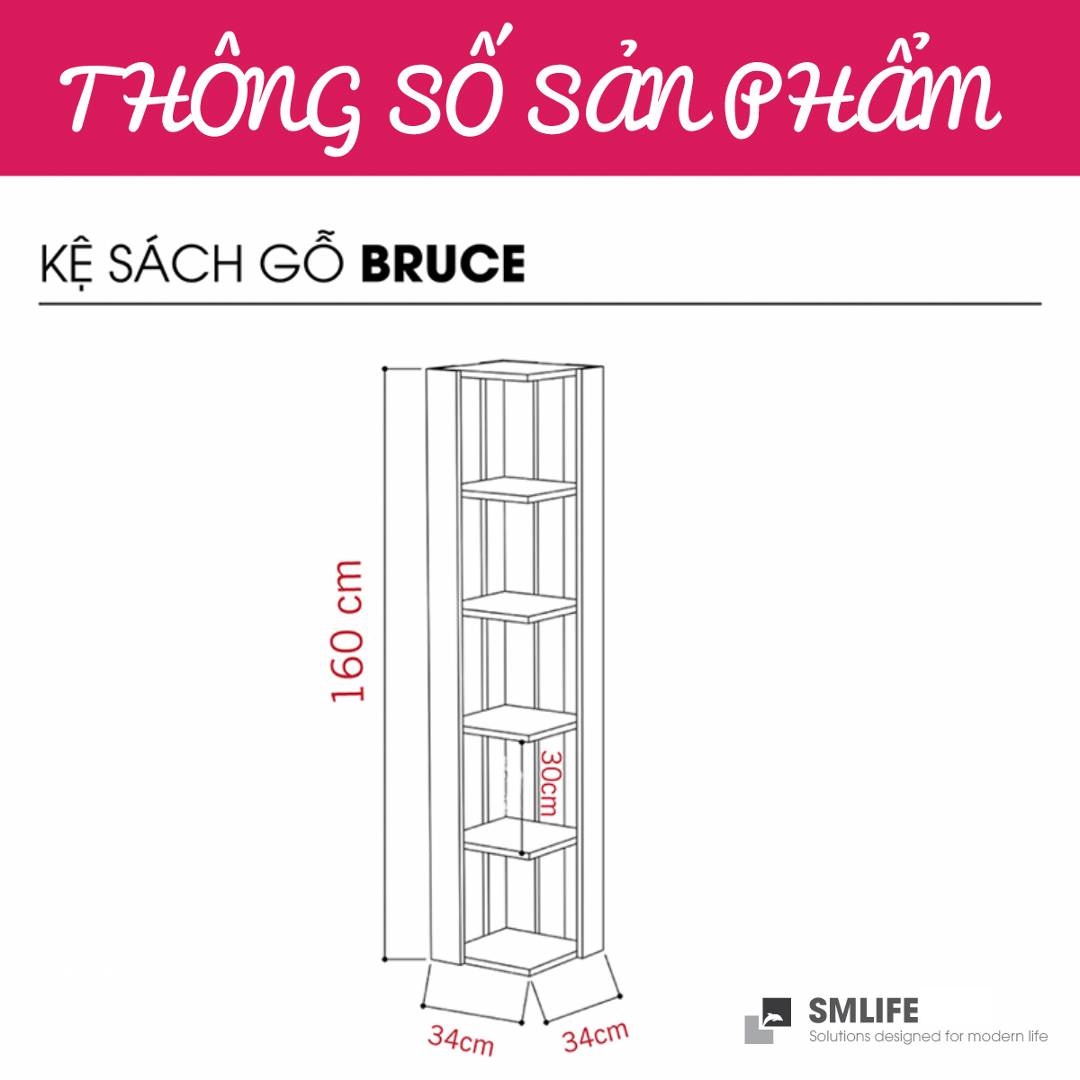 Kệ sách gỗ hiện đại SMLIFE Bruce  | Gỗ MDF dày 17mm chống ẩm | D34xR34xC160cm - Màu