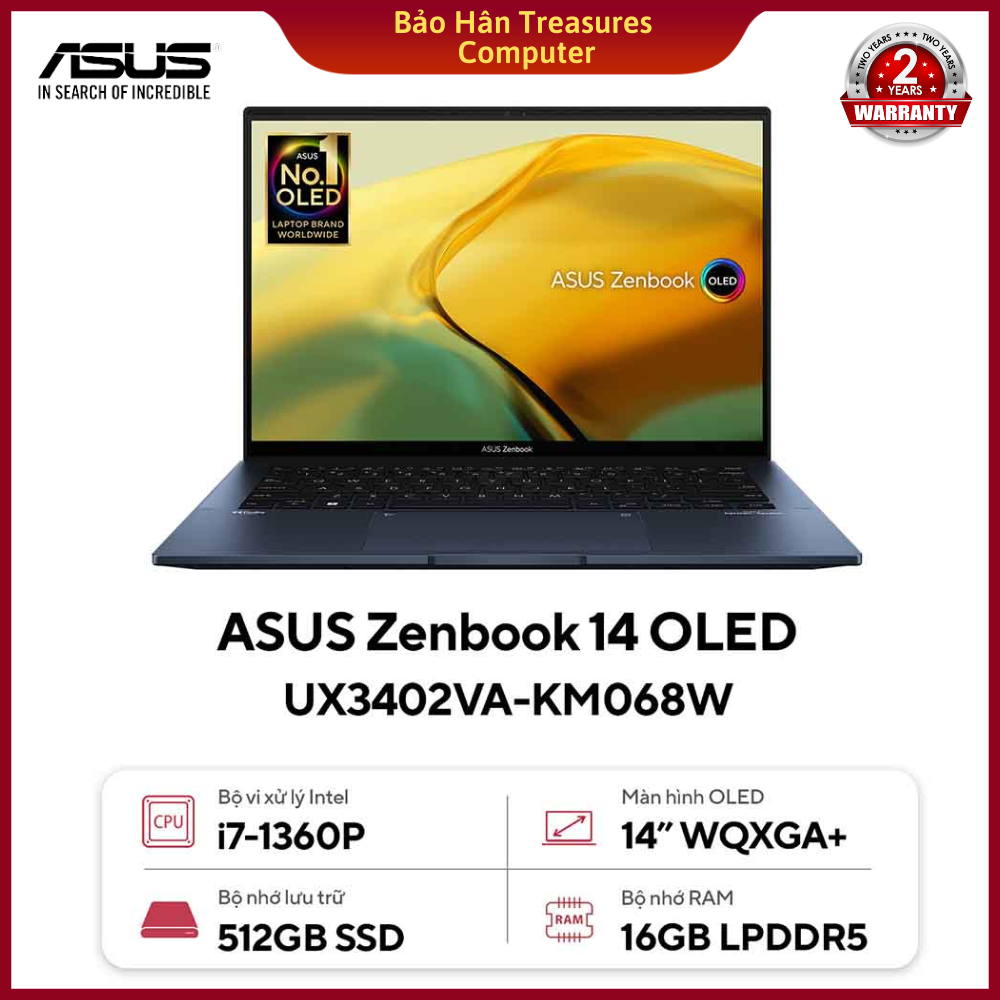 Laptop Asus Zenbook 14 OLED UX3402VA-KM068W (Intel Core i7-1360P | 14 inch OLED WQXGA+) - Hàng Chính Hãng