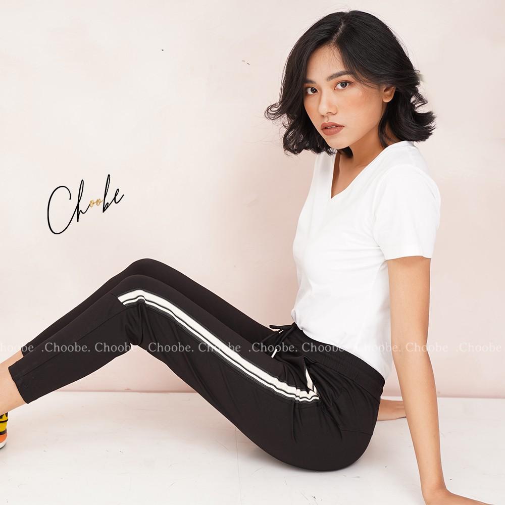 Quần jogger nữ Choobe dáng dài cạp chun dây buộc, kiểu sọc to 2 bên - Q17